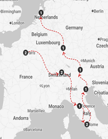 EUROPEAN TOUR – 9 Cities map